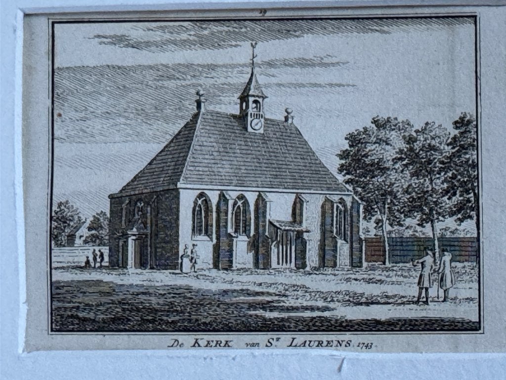 1743 - De Kerk van st Laurens - Middelburg P0850-17, Antiek en Kunst, Ophalen of Verzenden, Ets, 1700 - 1799