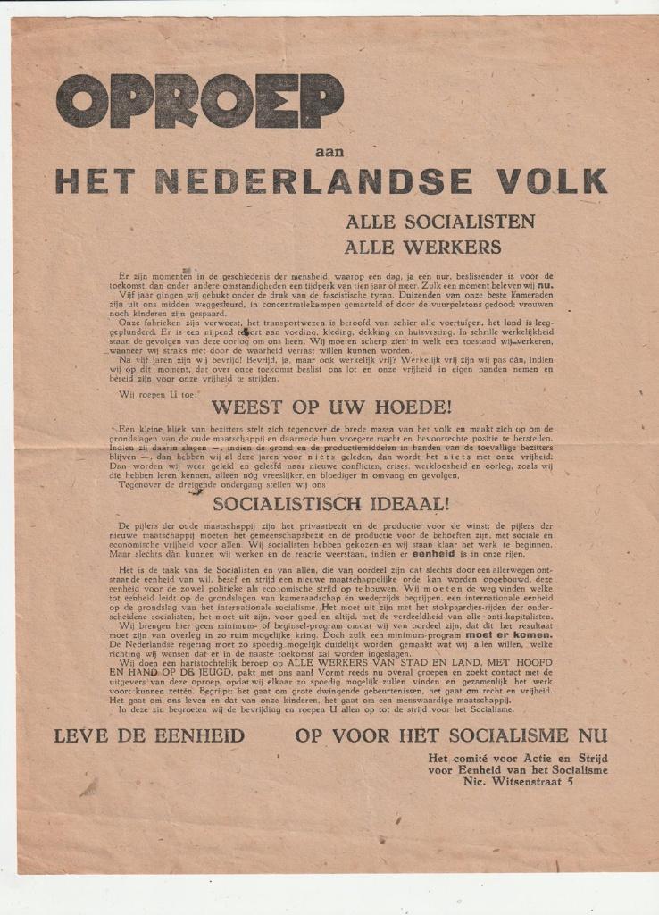 Socialistisch pamflet bevrijding WOII socialisme, Verzenden, Overige typen, Overige soorten, X