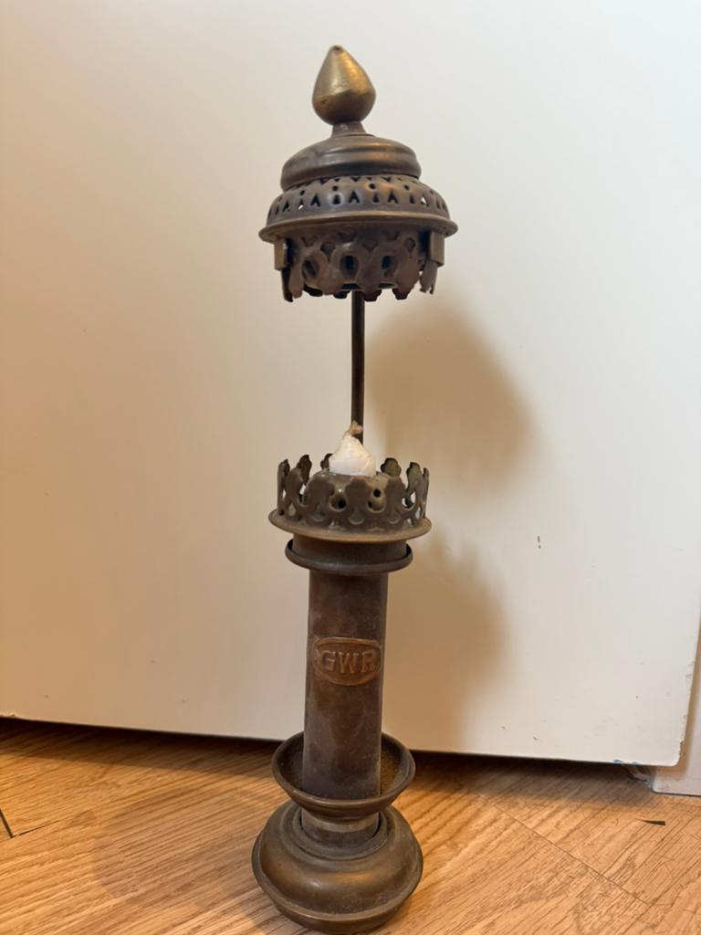 Antieke GWR messing olielamp - Helaas zonder glas, Ophalen
