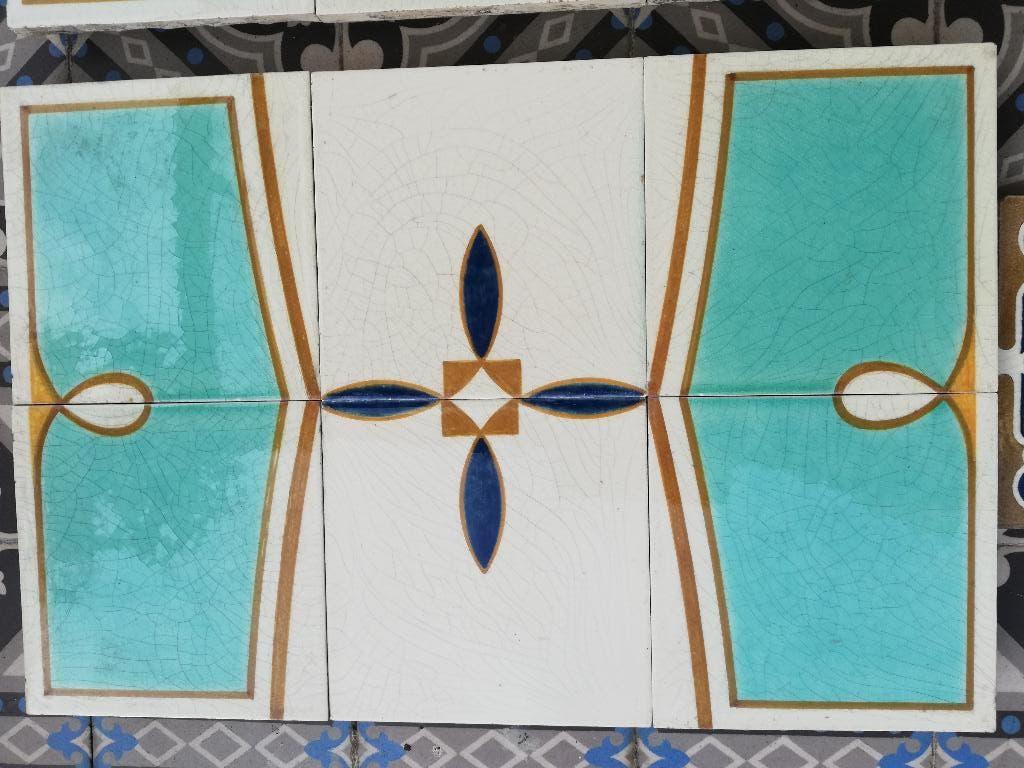 Rozenburg tegelpaneel 45x30cm, prachtig turquoise oker blauw, Antiek en Kunst, Antiek | Wandborden en Tegels, Ophalen
