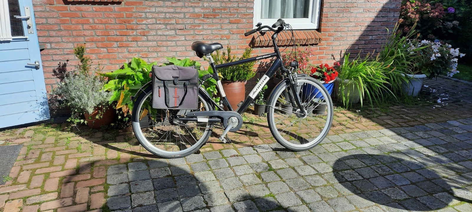 Aluminium Star City herenfiets met vering en fietstassen, Terugtraprem, Gebruikt, Versnellingen, Ophalen