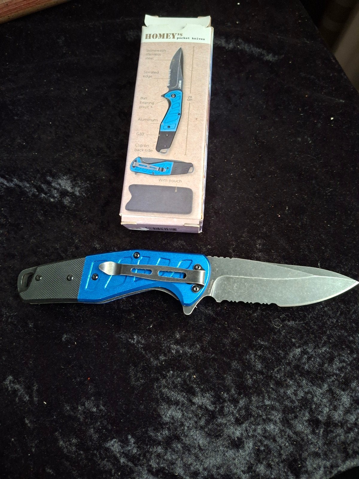 HOMEY'S Zakmes - Blauw/Zwart met Stonewash RVS Lemmet, Haven 49 2871 CL, Nieuw, Ophalen of Verzenden, Outlet Schoonhoven