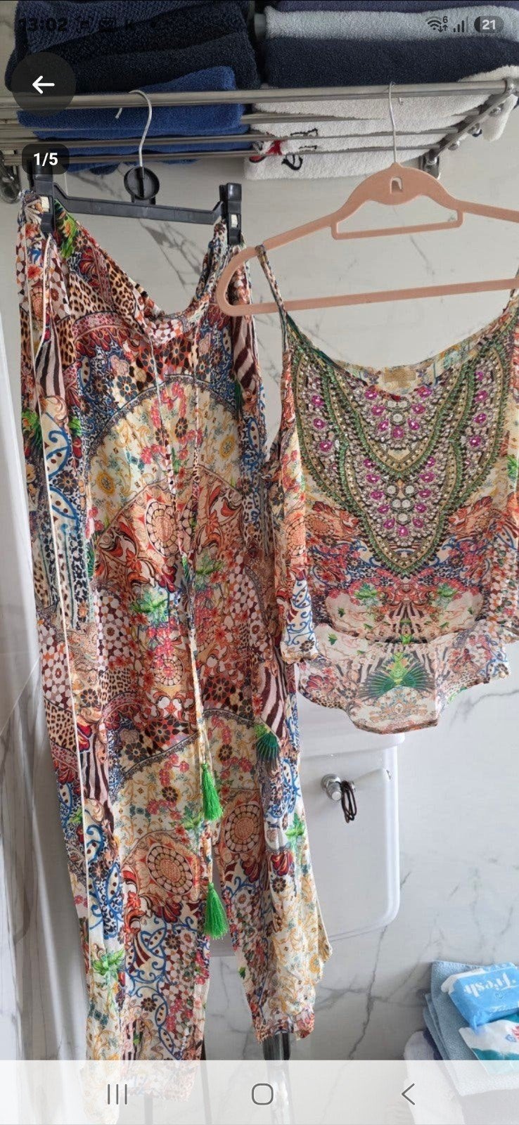 Zomerse set: Top en broek met kleurrijke print valery vain, Maat 38/40 (M), Meerkleurig, Ophalen of Verzenden, Zo goed als nieuw