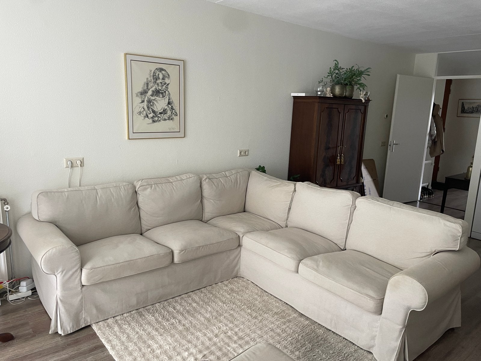 IKEA Ektrop Beige Hoekbank. Ruim en comfortabel, Ophalen, Gebruikt, Minder dan 75 cm, Hoekbank