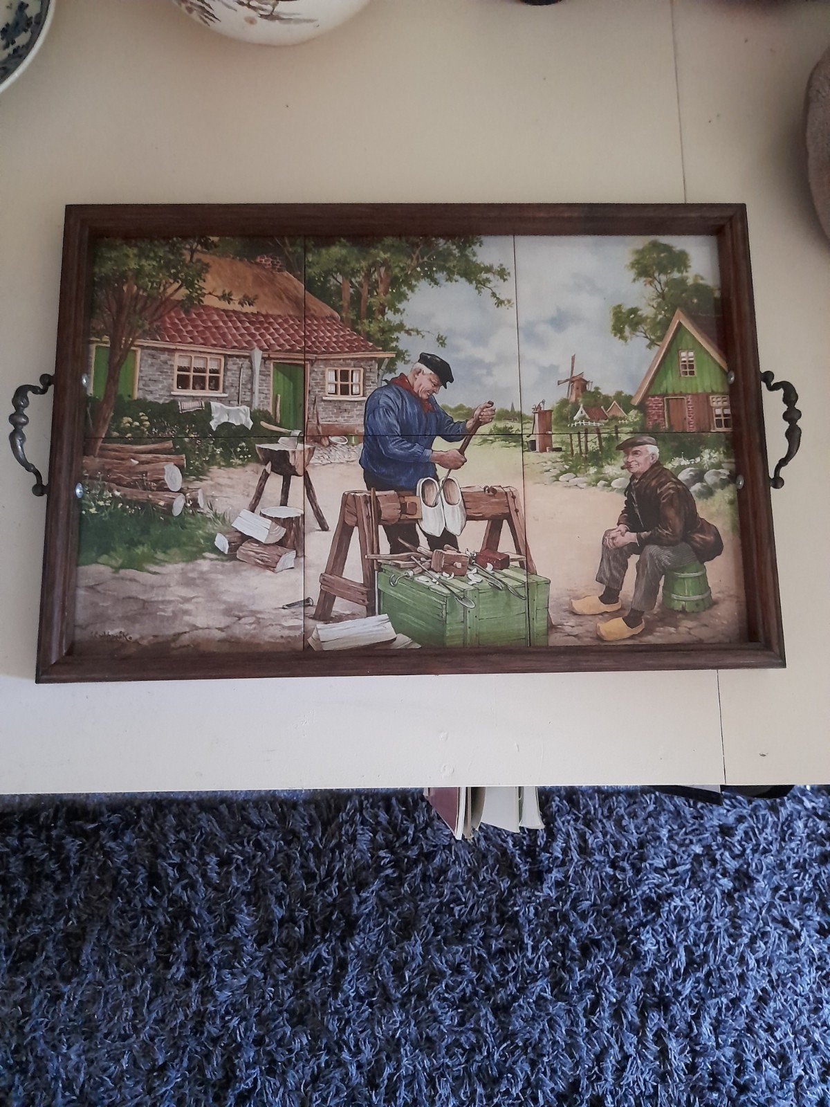 Vintage dienblad met klompenmakers tafereel, Ophalen