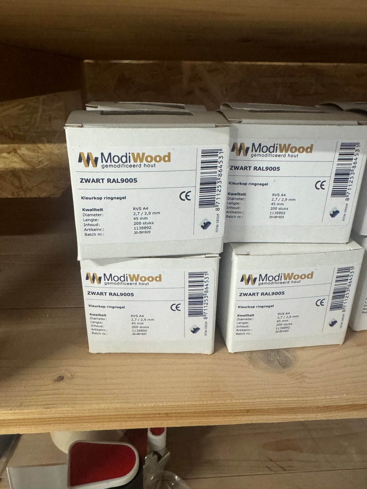 ModiWood Zwart RAL9005 Ringnagels RVS A4 45mm, Nieuw, Ophalen of Verzenden, Spijkers, Minder dan 50 mm