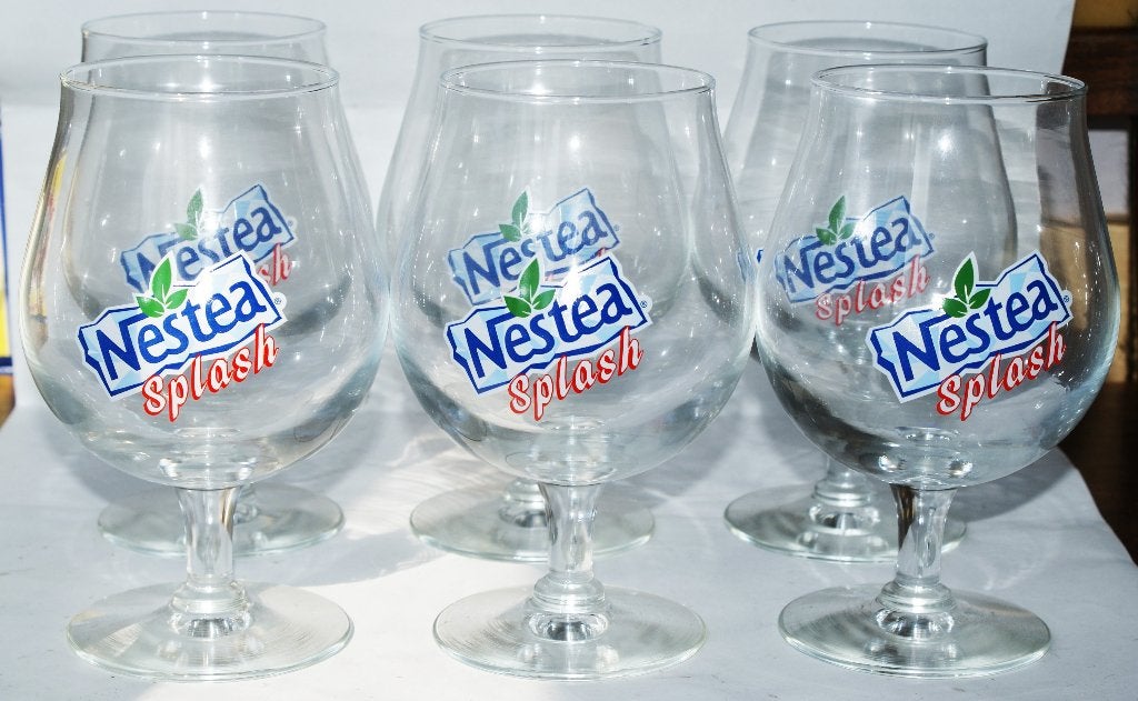 Doos 6 glazen NESTEA SPLASH 50 cl VINTAGE *** NIEUW ***, Ophalen of Verzenden, Nieuw, Frisdrankglas
