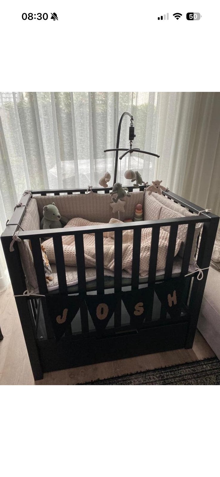 Zwarte babybox met lade incl aankleding Baby’s Only, Kinderen en Baby's, Boxen, Ophalen, Zo goed als nieuw, Lade