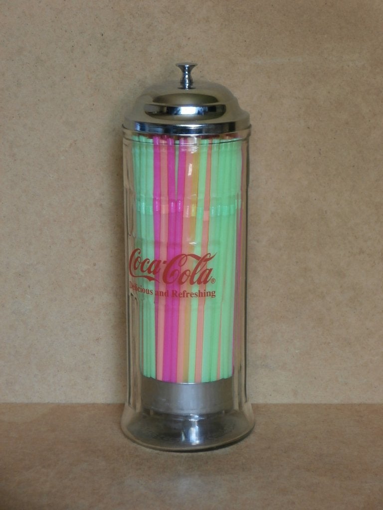 Stevige glazen Coca Cola-rietjeshouder 200 rietjes houder, Ophalen of Verzenden, Zo goed als nieuw, Gebruiksvoorwerp