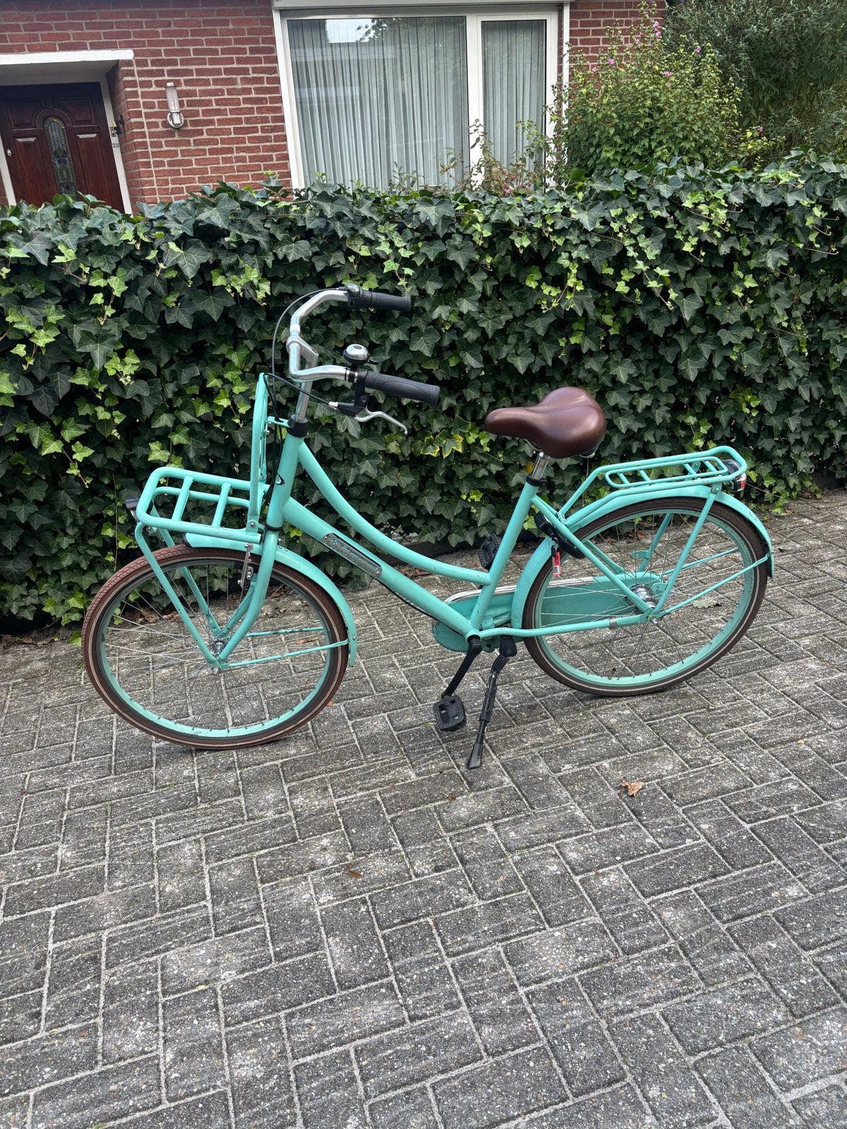 Leuke turquoise damesfiets met voordrager, Fietsen en Brommers, Gebruikt, 50 tot 53 cm, Trommelrem, Ophalen