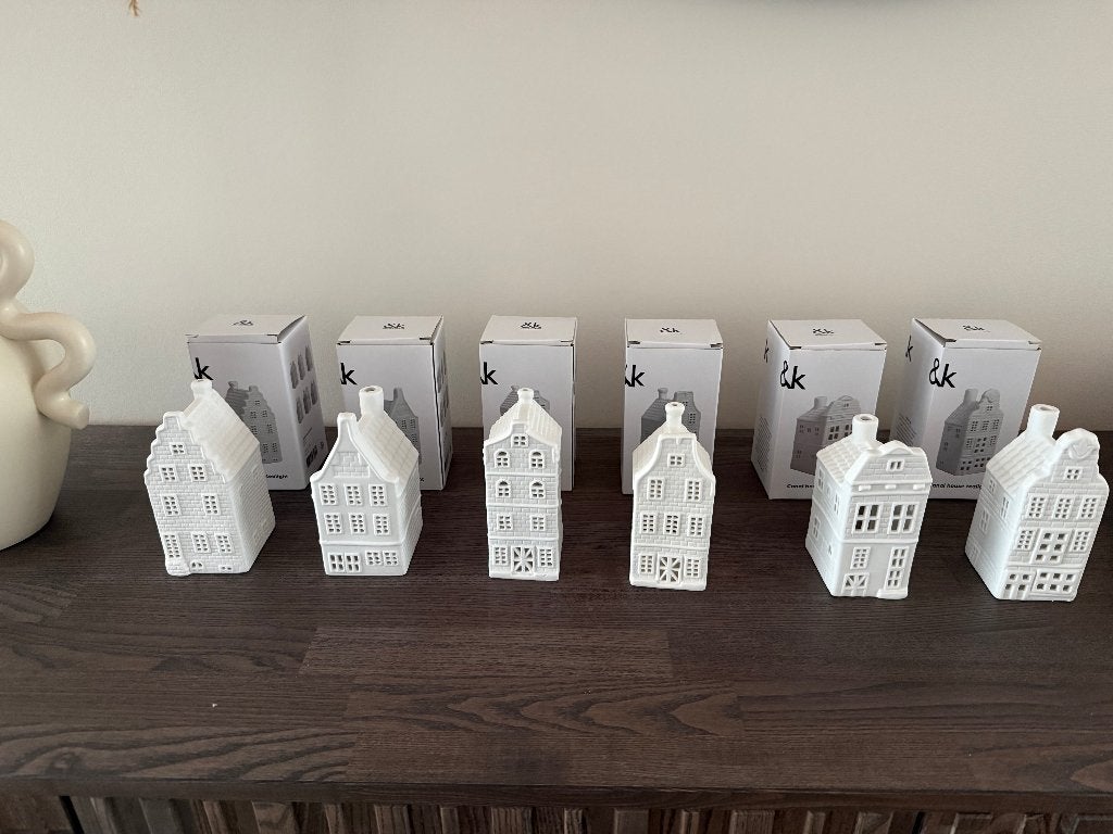 &Klevering waxinelicht grachtenhuisjes, Ophalen, Wit, Waxinelichthouder, Zo goed als nieuw