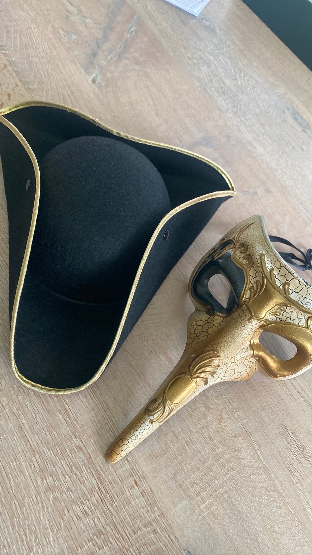 Venetiaans masker en driesteekhoed, Ophalen of Verzenden, Zo goed als nieuw, Feestartikel, Carnaval