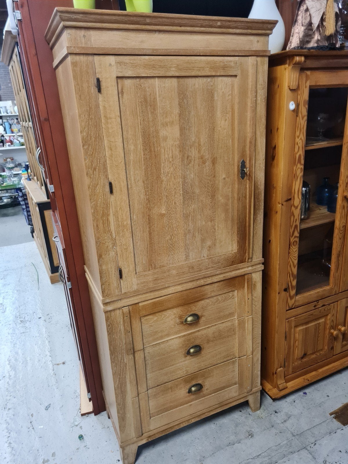 Massief houten kast met lades en planken 40x85x200 cm, Ophalen of Verzenden