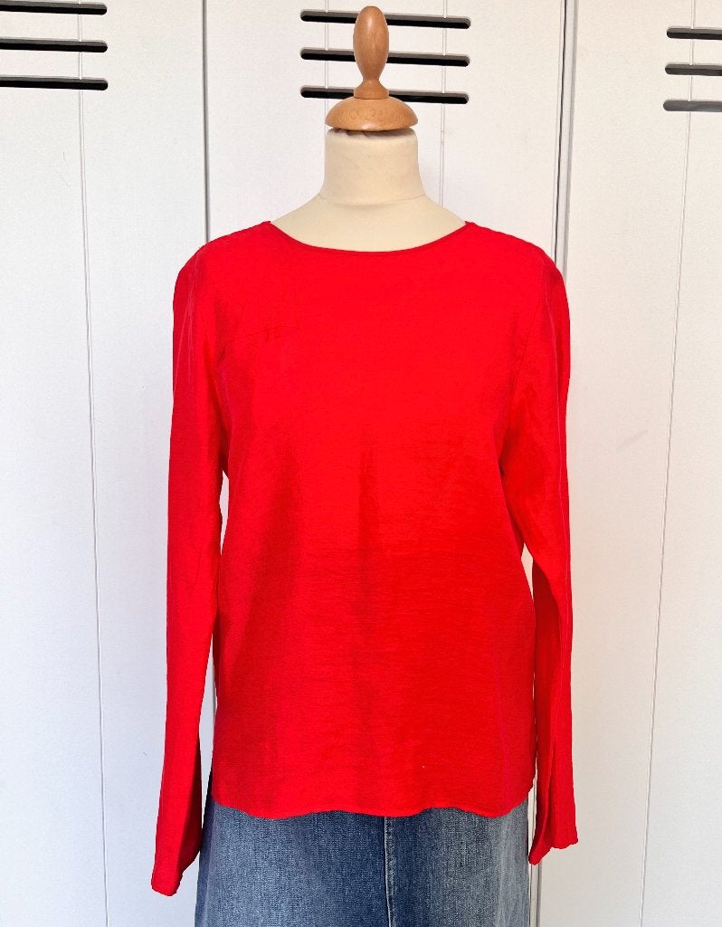 minimalist chic HUMANOID blouse oranje rood past mt 34 36, Humanoid, Ophalen of Verzenden, Zo goed als nieuw, Maat 36 (S)