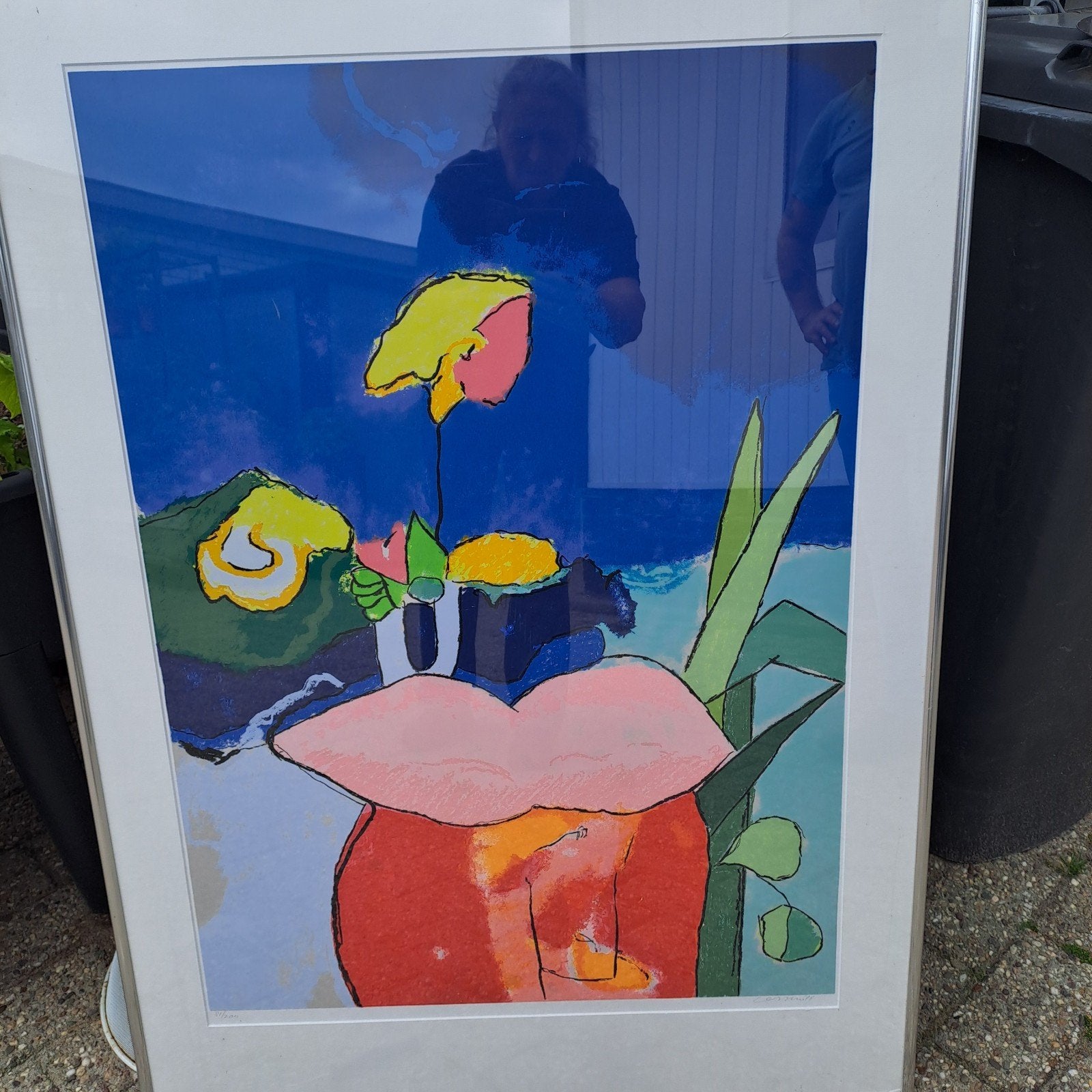 Kleurrijke abstracte kunstprint met bloemen en lippen, Ophalen of Verzenden
