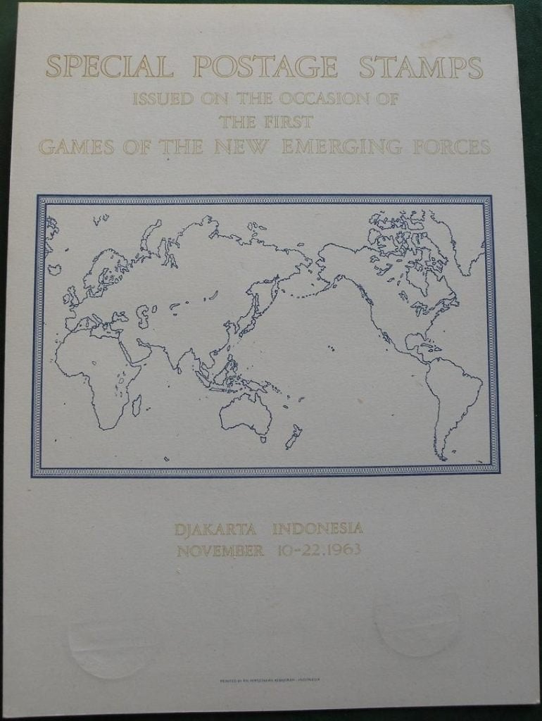 Indonesisch presentatieboekj/FDC-set uit 1963 CANEFO-spelen, Postzegels en Munten, Ophalen of Verzenden, Gestempeld, Midden-Oosten