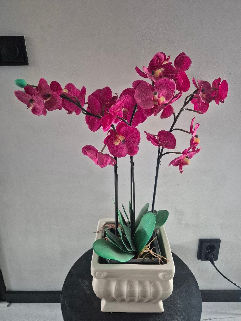 Te koop: bloempot met roze kunstbloemen, Gebruikt, Roze, 70 cm, Kunstbloem