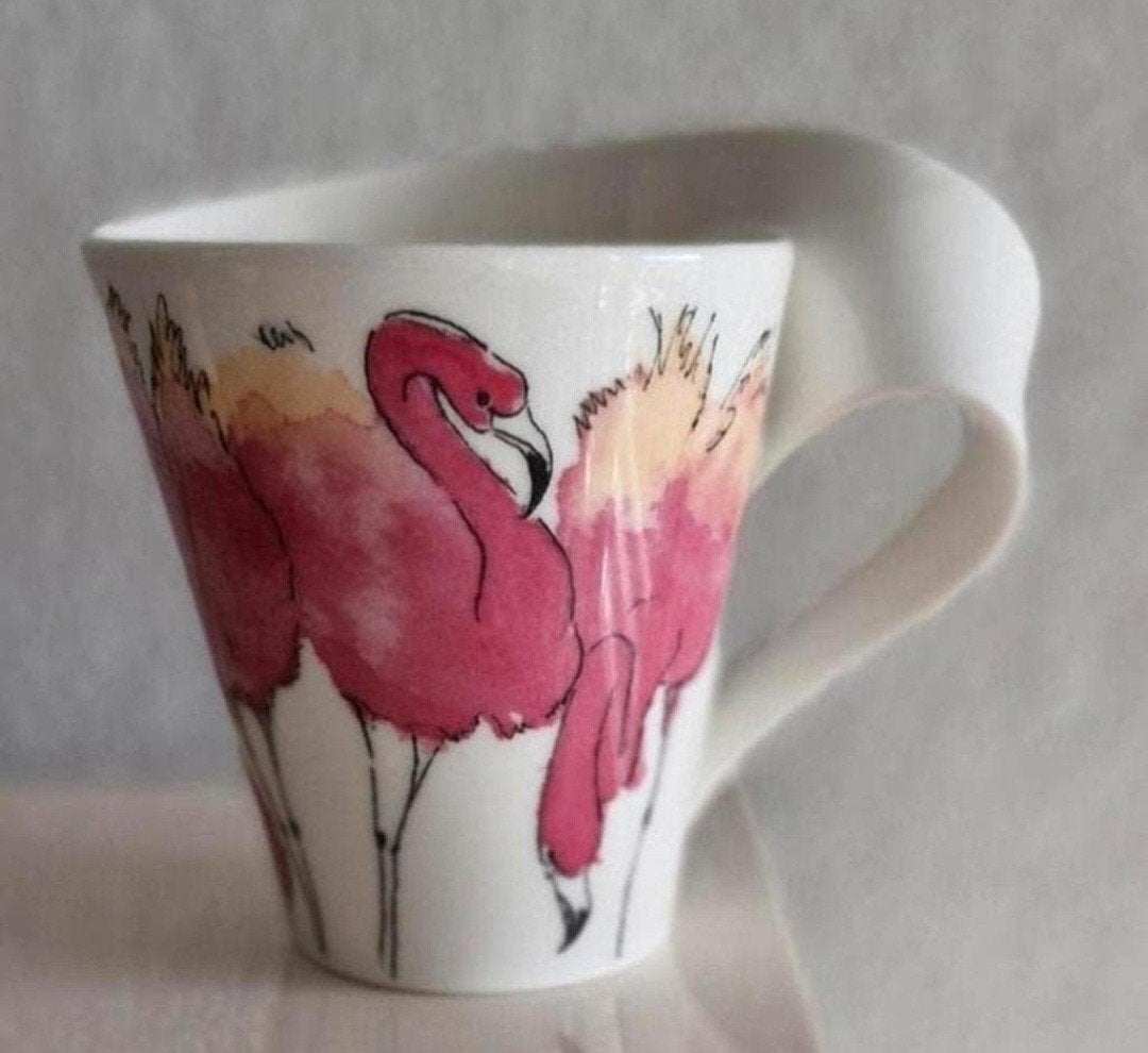 Villeroy & Boch mok met flamingo's - Premium Porselein, Villeroy & Boch, Zo goed als nieuw, Modern, Porselein