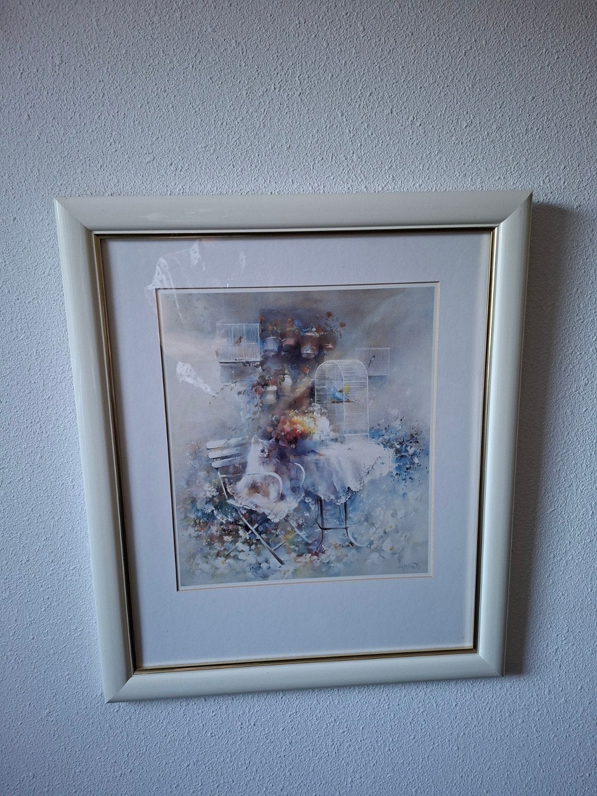 Sfeervolle poster in witte  lijst - Vogels in Kooi, Ophalen