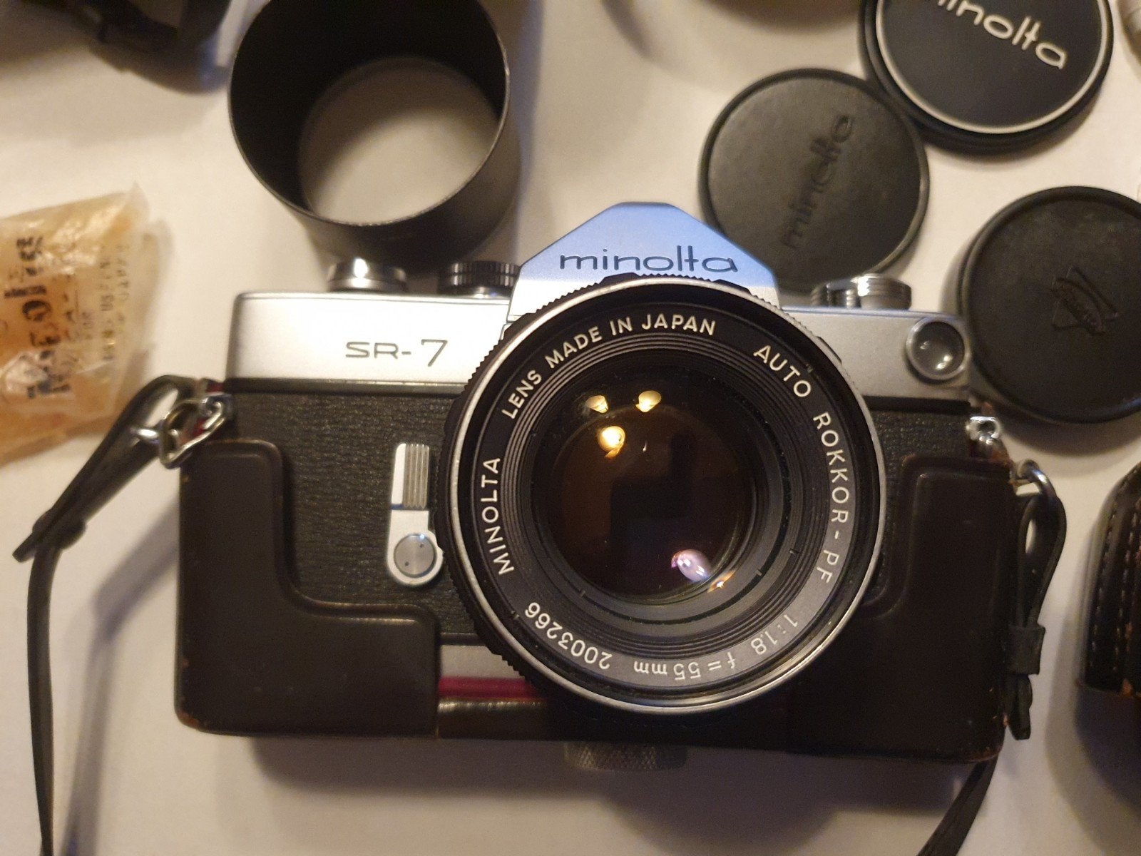 Minolta SR-7 met toebehoren., Ophalen of Verzenden, Gebruikt, Spiegelreflex, Minolta