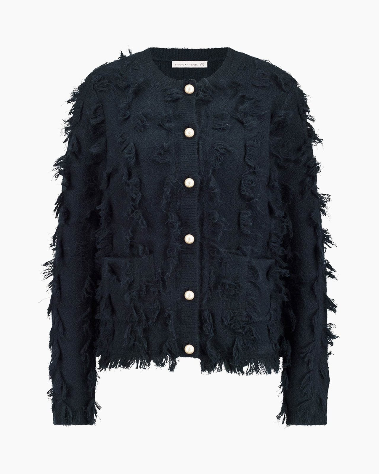 Studio anneloes anke fringe cardigan vest M donkerblauw, Maat 38/40 (M), Blauw, Ophalen of Verzenden, Zo goed als nieuw