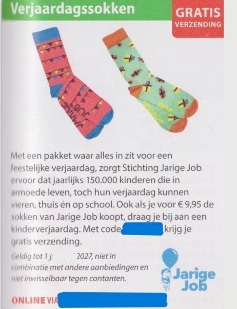 Verjaardagssokken (code voor gratis verzending), Tickets en Kaartjes, Kortingen en Cadeaubonnen, Eén persoon, Warenhuis- of Winkelbon