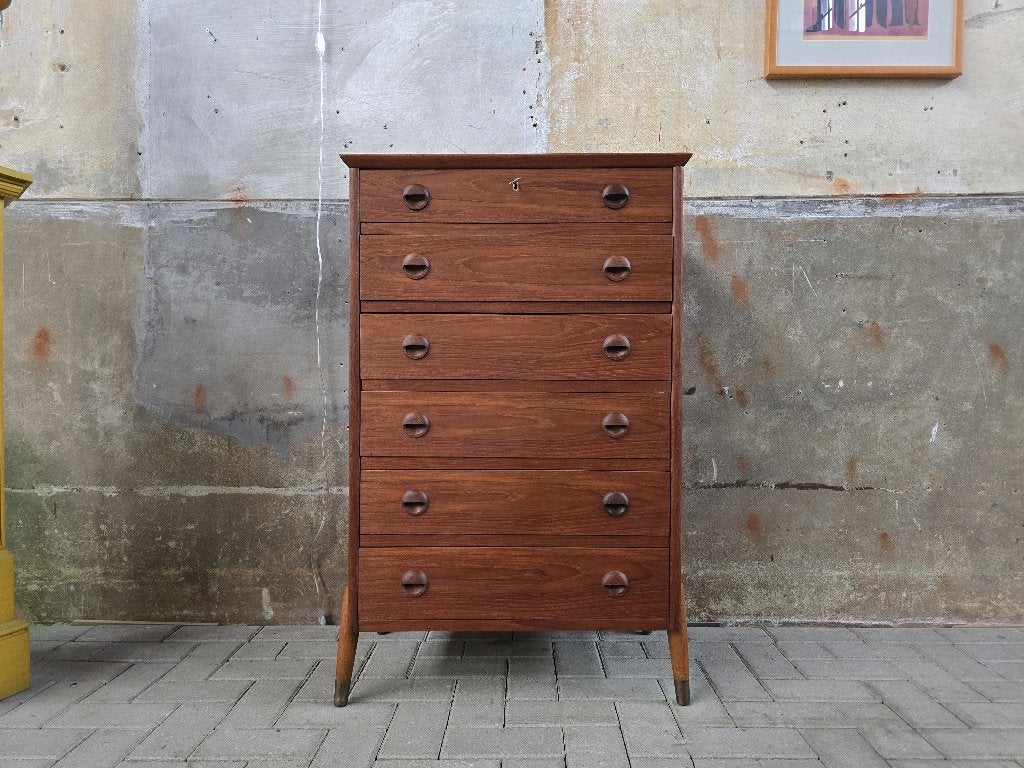 Vintage Deens Design Ladekast Teak | Mid Century Laden Kast, Gebruikt, 5 laden of meer, 100 tot 150 cm, 25 tot 50 cm