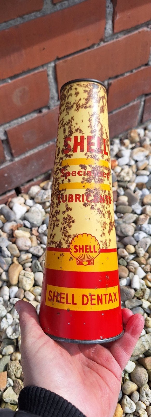 Shell Dentax kegelvormig, conisch olieblik jaren '30/'40., Gebruikt, ., Shell, .