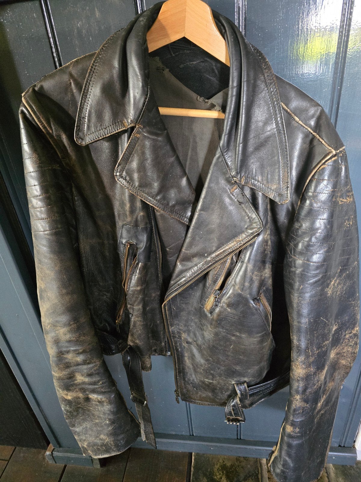 Vintage Leren Motorjas - Gedragen Look, Ophalen