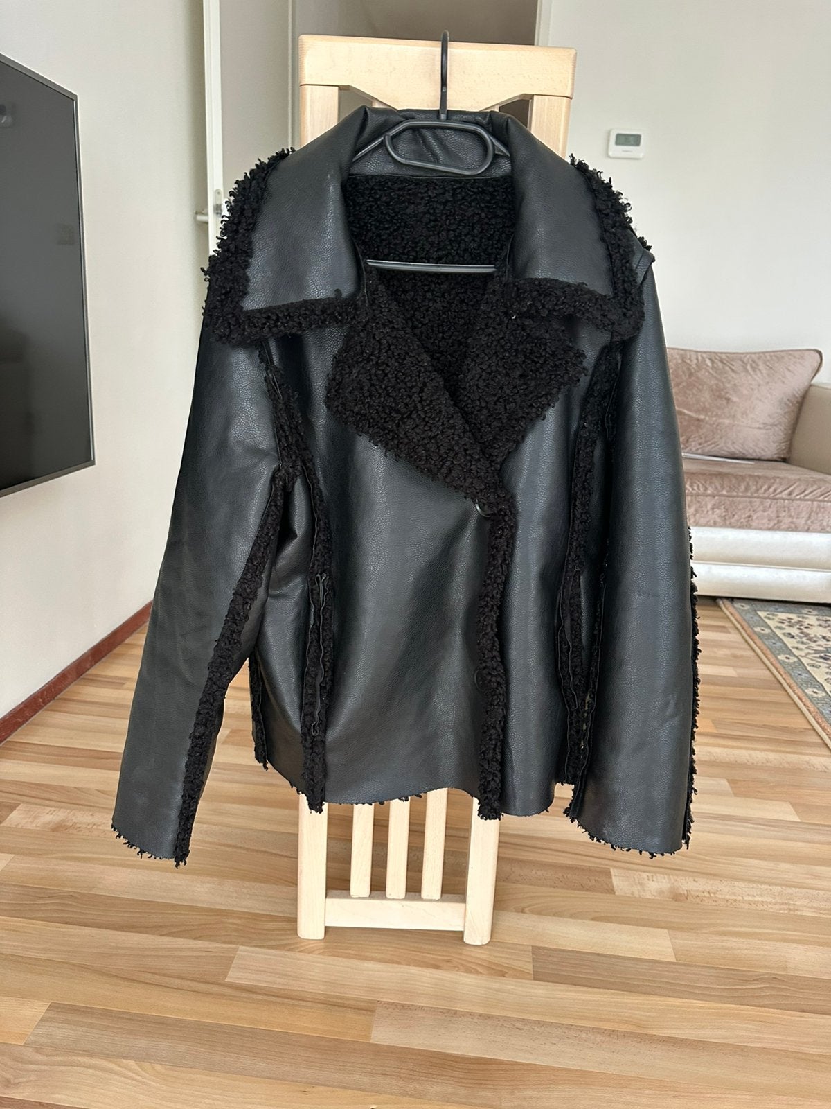 H&M Omkeerbare Oversized Zwart Winterjas Lederlook & Teddy, Ophalen of Verzenden, Gedragen, Maat 36 (S), Zwart