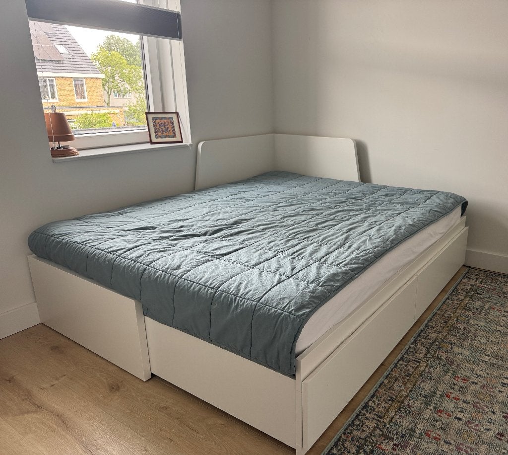 Ikea Flekke bedbank met 2 lades, Ophalen, Wit, Tweepersoons, Zo goed als nieuw