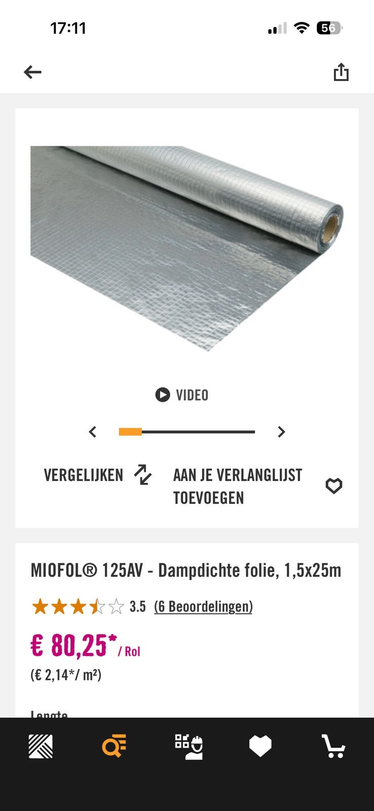 Miovol 125av dampdichte folie ongeveer 19m, Doe-het-zelf en Verbouw, Ophalen, Nieuw, 15 m² of meer, Folie