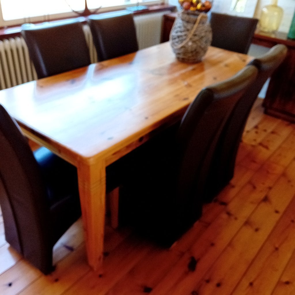 Te koop: eethoek met 6 leren stoelen, Ophalen, Gebruikt, 100 tot 150 cm, 50 tot 100 cm