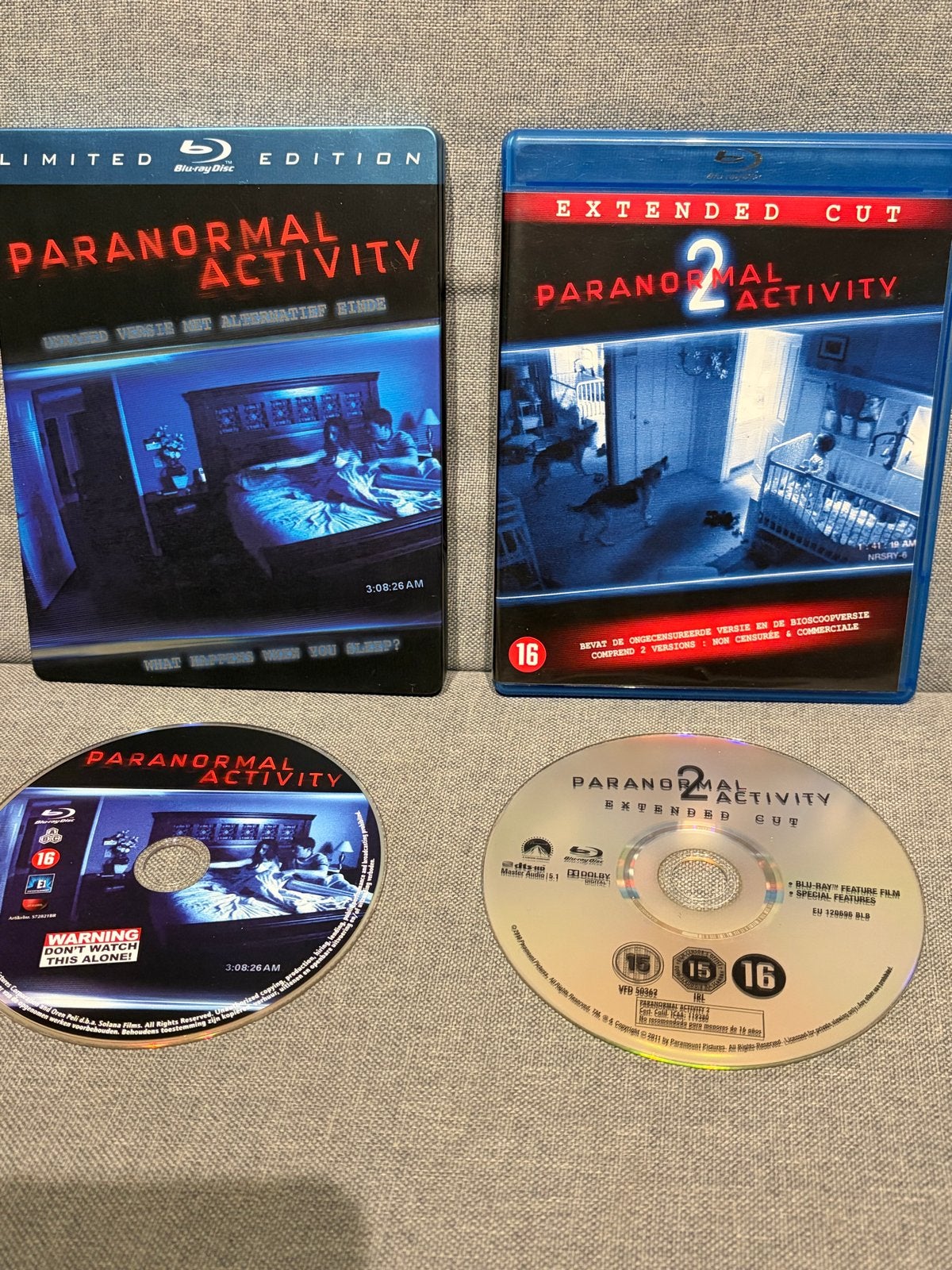 Paranormal Activity 1 (Limited Edition) & 2 (Extended Cut) B, Cd's en Dvd's, Blu-ray, Horror, Engels, Vanaf 16 jaar, Nederlands