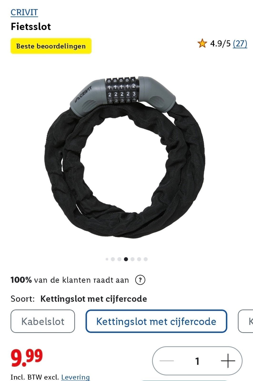 Crivit Fietsslot Kettingslot met Cijfercode - Nieuw, Ophalen of Verzenden, Nieuw