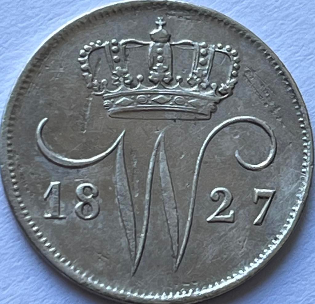 Zilveren dubbeltje 1827B, Zilver, Ophalen of Verzenden, 10 cent, Koning Willem I