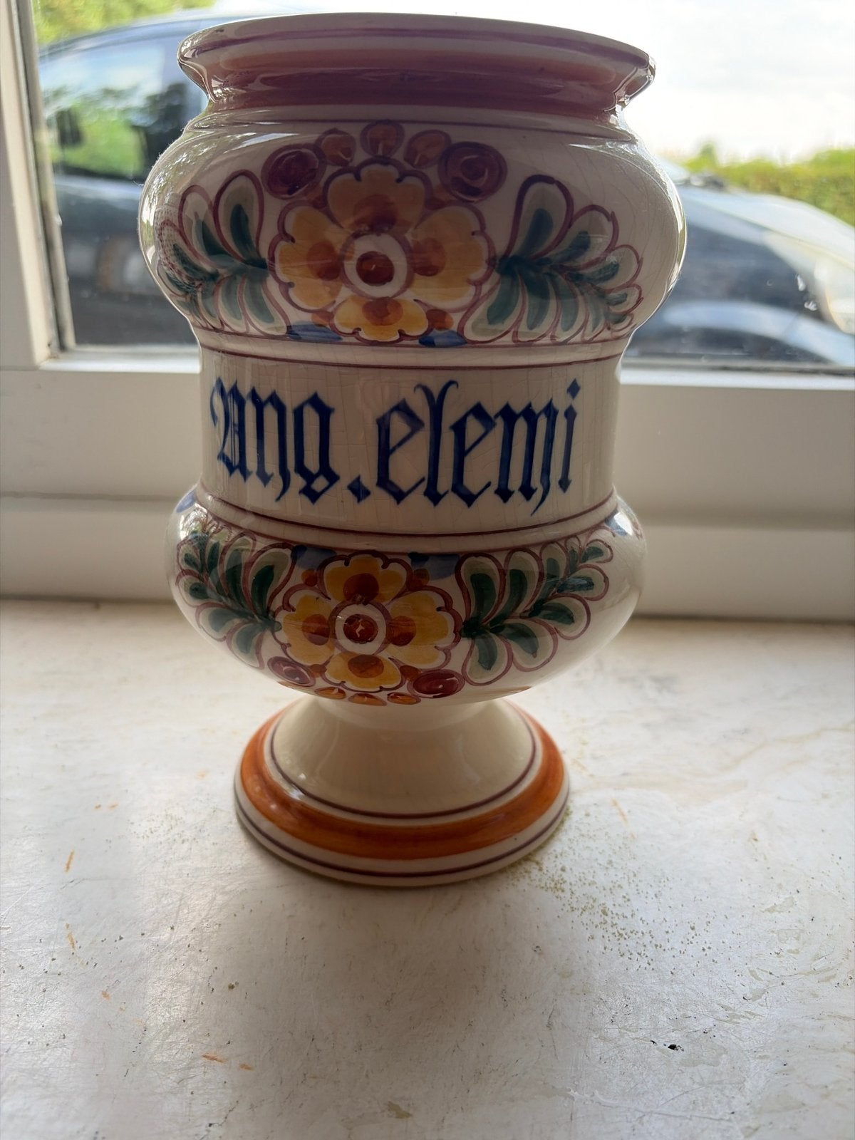 Antieke apothekerspot 'Ung. Elemi' - Gete Delfts Holland, Ophalen