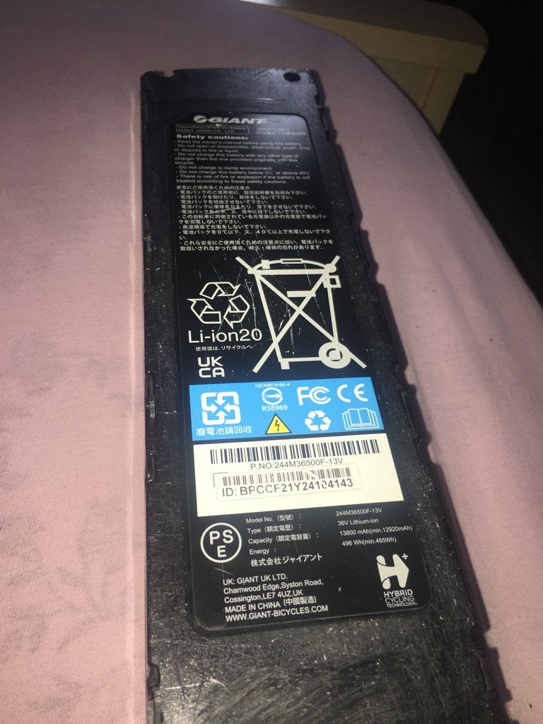 Giant frame accu 36 volt 500 watth, Ophalen of Verzenden, Gebruikt, Giant