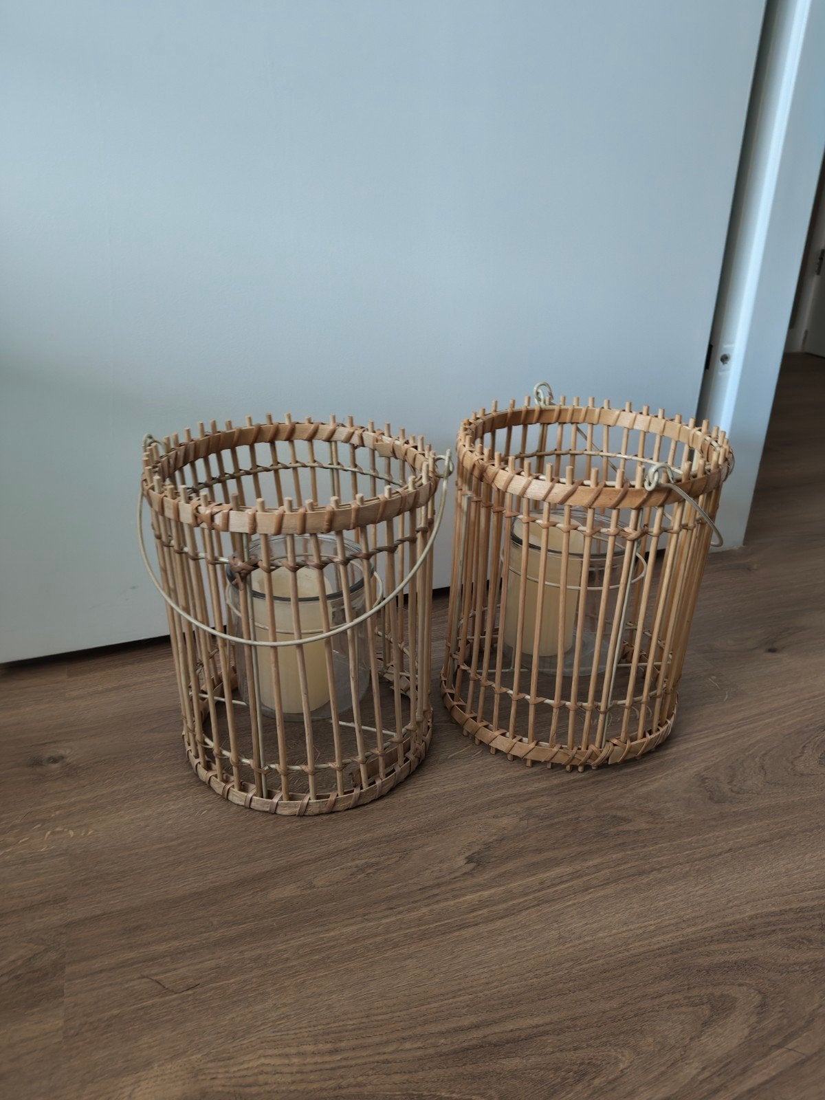 Set van 2 bamboe windlichten met glazen houders, Ophalen, Windlicht, Bruin, Overige merken