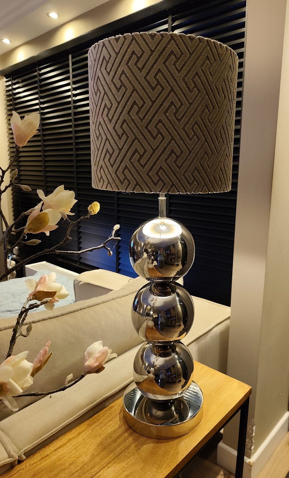 2x Eric Kuster Stijl Tafellampen - Chroom  met Luxe Kappen, Ophalen, Zo goed als nieuw, Zilver, Metaal