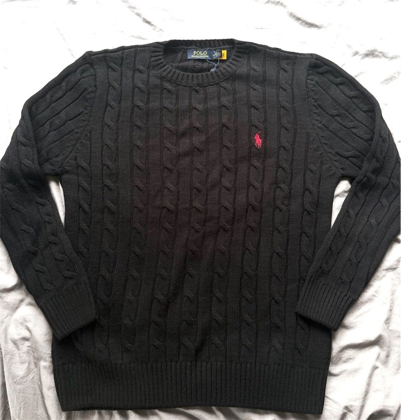 Polo Ralph Lauren kabelgebreide trui - Maat L, Ophalen of Verzenden, Zo goed als nieuw, Maat 52/54 (L), Zwart