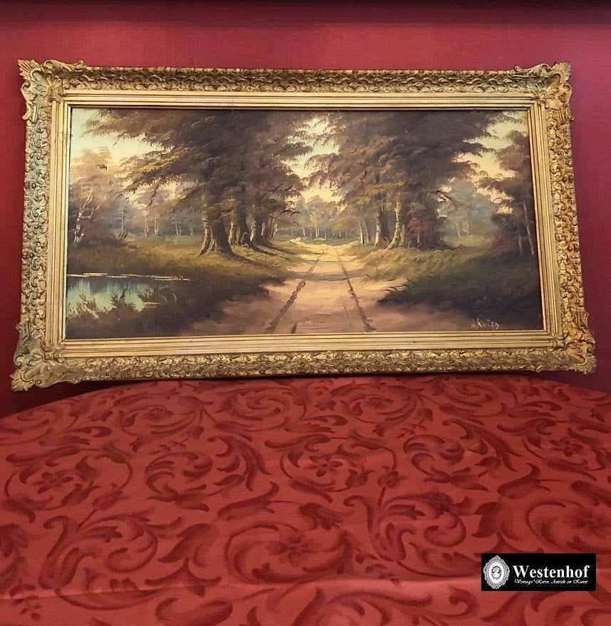 Groot oude schilderij gesigneerd - landschap - natuur, Antiek en Kunst, Ophalen of Verzenden, Ingelijst, Landschap