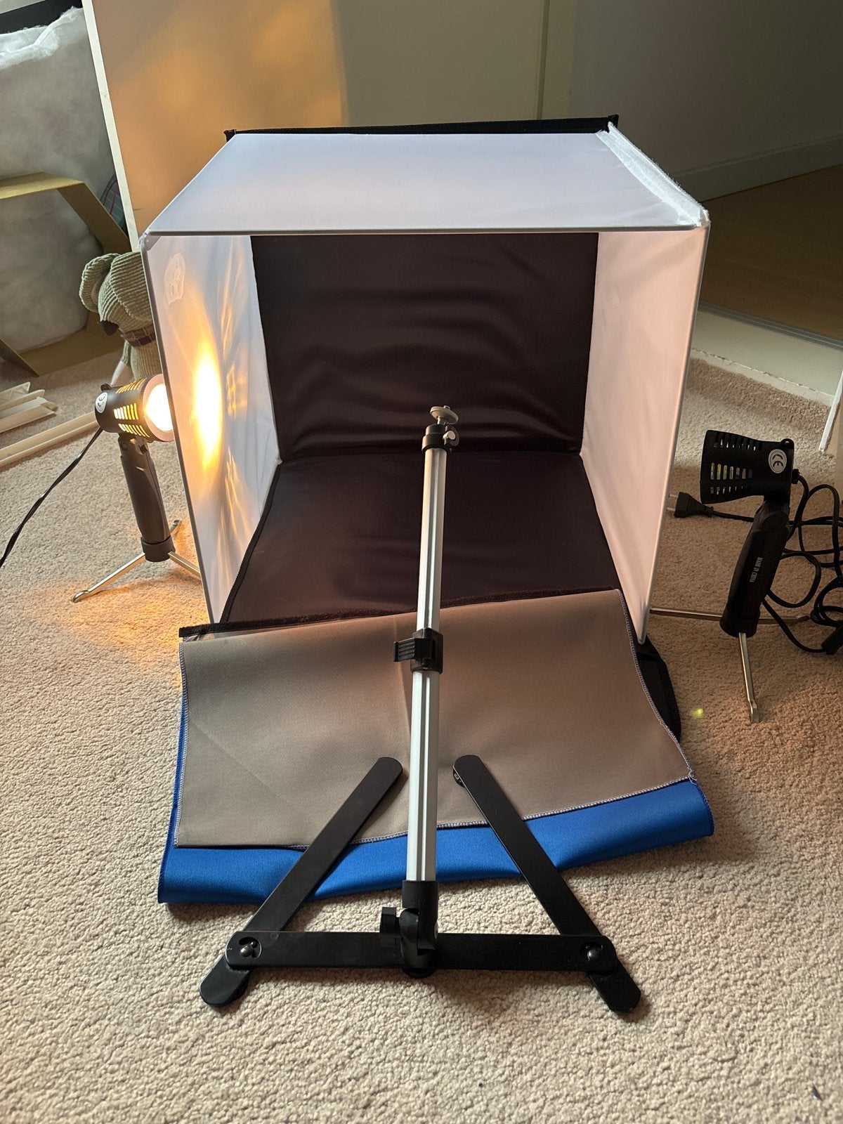 Mini fotostudio met 2 lampen, statief en wisseldoek, Audio, Tv en Foto, Fotografie | Fotostudio en Toebehoren, Gebruikt, Ophalen of Verzenden
