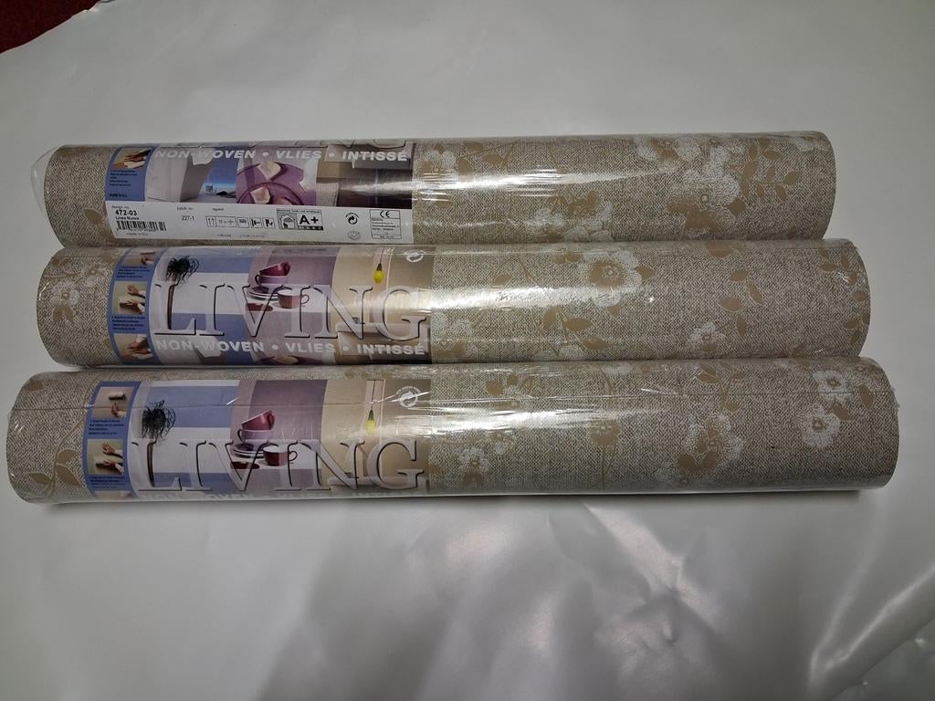 3 Nieuwe Rollen Vintage Behang - Non-woven Vlies, Ophalen of Verzenden, Bruin, Vintage, Retro, Bloemenpatroon