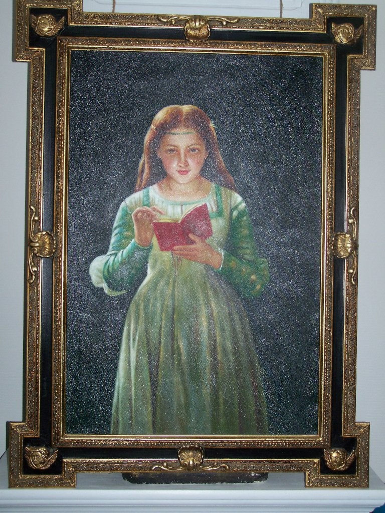 GROOT VINTAGE OLIEVERF SCHILDERIJ VALENZUELA-LA NINA LECTOR, Ophalen, Ingelijst, Overig onderwerp, Olieverf