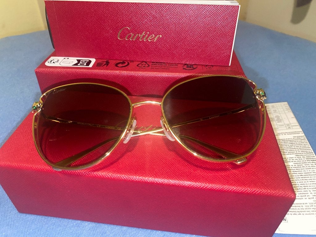 Cartier cat eye sunglasses gold/gold/brown CT0236S-002, Zonnebril, Overige kleuren, Zo goed als nieuw, Ophalen