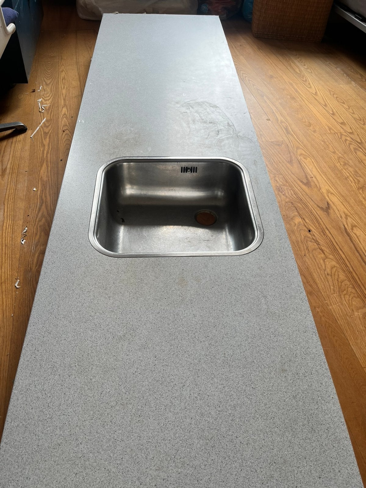Wasbak rvs met sifon en keukenblad, aanrechtblad, Ophalen, Gebruikt, 200 cm of meer, Minder dan 100 cm