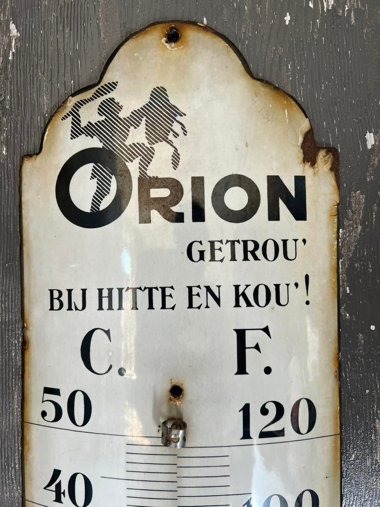 OUD EMAILLE BORD “ OLIEFABRIEK ORION, Ophalen, Gebruikt, Reclamebord
