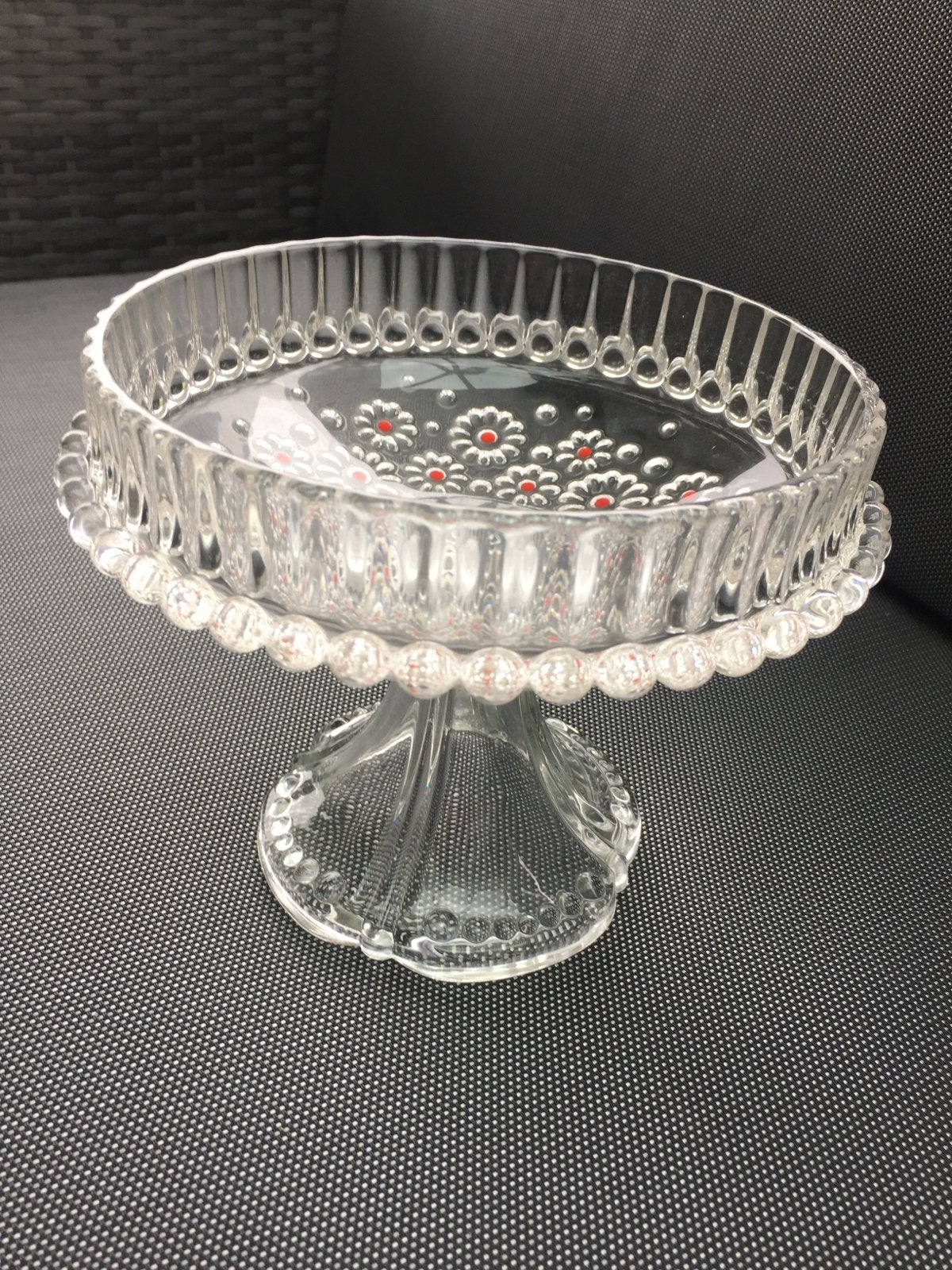 Vintage Walther Glas Taartplateau/Fruitschaal met Bloemmotie, Ophalen of Verzenden