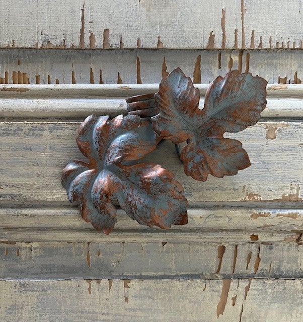 Franse set metalen gordijnroede eindknoppen met druivenblad, Huis en Inrichting, Ophalen of Verzenden, Zo goed als nieuw, Metaal